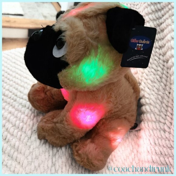 7 LED Light Plush Pug Auto Shut Off NWT Fluffy Stuffy - Picture 5 of 6